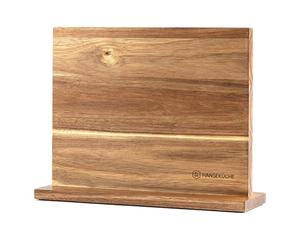 Hanseküche Magnetic Knife Block, Double-Sided Wooden Knife Holder Without Knives, Acacia Kitchen Knife Stand with Hidden Magnets and Non-Slip Base, Rustic Brown Countertop Knife Storage