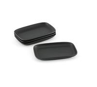 Hanseküche Set of 4 Black Stoneware Serving Plates, 15cm Small Rectangular Appetizer Plates, Matte Black Tapas & Sushi Dishes, Oriental Style Mezze & Snack Plates, Dishwasher Safe