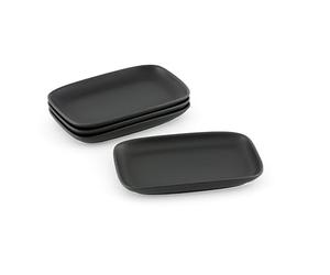 Hanseküche Set of 4 Black Stoneware Serving Plates, 15cm Small Rectangular Appetizer Plates, Matte Black Tapas & Sushi Dishes, Oriental Style Mezze & Snack Plates, Dishwasher Safe