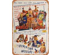 Hansel And Gretel/Brementown Musicians 1960's Vintage Movie Poster Tin Sign,Retro of Classic Old Film Poster Metal Sign TV Bar Wall Club Restaurant Man Cave Wall Decoration 8x12 Inches Retro Plaques.