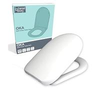Hansel-Borg D Shaped White Soft Close Duroplast Toilet Seat with Top/Bottom Fix and One-Button Quick Release, Easy Clean Anti-Bacterial