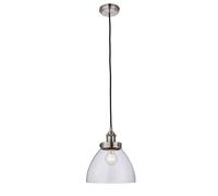 hansen 1 light clear glass shade pendant light in brushed silver
