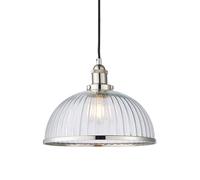 hansen 1 light clear ribbed glass pendant light in bright nickel