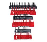 Hansen Global Socket Organizer Trays - SAE & Metric Socket Holder - 1/4-Inch, 3/8-Inch, 1/2-Inch Drive - 6 Trays Holds 261 Deep, Semi-Deep & Shallow Sockets - Red & Grey
