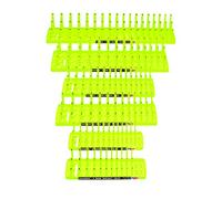 Hansen Hi-Viz Yellow Socket Tray Set - 6 Trays Hold 261 Sockets - SAE & Metric - 1/4", "3/8", "1/2" Drive - Deep, Semi-Deep & Shallow Sockets