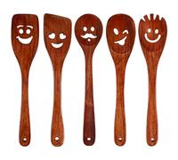 HANSGO 5PCS Wooden Spatula Set, 12 Inch Cast Scraper, Cute Face Expression Cooking Utensils