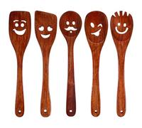 HANSGO 5PCS Wooden Spatula Set, 12 Inch Cast Scraper, Cute Face Expression Cooking Utensils