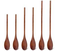 HANSGO 6PCS Long Handle Wooden Spoons, 10/12/14 Inch Wood Eating Spoons Japanese Style Cooking Utensil for Serving Mixing Stirring Dark Brown