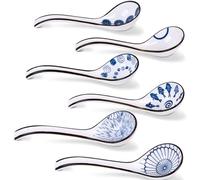 HANSGO Asian Soup Spoon, Japanese Ramen Spoons with Long Handle for Chinese Vietnamese Wonton Dumplings Pho Noodle Soup Miso Soup Tomato Bisque, 6 PCS