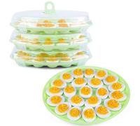 HANSGO Deviled Egg Containers with Lid, 3PCS Deviled Egg Platter Carrier Holder Trays with 66 Slots for Party and Home Kitchen, Green