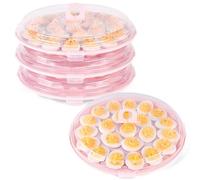 HANSGO Deviled Egg Containers with Lid, 3PCS Deviled Egg Platter Carrier Holder Trays with 66 Slots for Holiday Party and Home Kitchen, Pink
