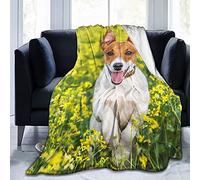 hansgo Jack Russell Dog on Flower Meadow Flannel Fleece Throw Blankets Soft Warm Blankets Air Conditioner Blanket for Couch Sofa 50"x40"