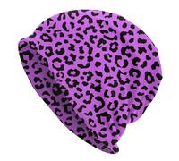 hansgo Purple and Black Leopard Print Knit Beanie Hats for Women Men Knitted Cuffed Skull Cap Fall Winter Warm Hat