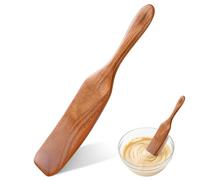 HANSGO Wooden Sourdough Spatula, 11" Spurtle for Sourdough Starter Natural Wooden Kitchen Utensil for Spreading Cooking Mixing Non Stick Cookware Dark Brown