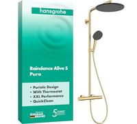 hansgrohe 24592990 Raindance Alive S Puro Showerpipe 300 1jet with Ecostat Element Shower System, Polished Gold Optic