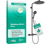 hansgrohe 24593340 Raindance Alive S Puro Showerpipe 300 1jet EcoSmart with Ecostat Element Shower System, Brushed Black Chrome
