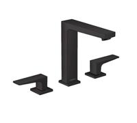 hansgrohe 32515670 Metropol 160 with Lever Handles and Push-Open Drain Fitting Matte Black 3-Hole Washbasin Tap