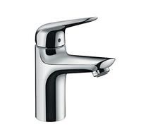 Hansgrohe 71032000 Novus Einhebel-Waschtischmischer 100 CoolStart mit Push-Open Ablaufgarnitur Chrom Fittings, Chrome, Auslaufhöhe 100mm