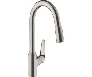 hansgrohe 71800800 M429-H220 Kitchen Tap, 360° Swivel Range, Pull-Out Spray, Stainless Steel, Spout height 22 cm