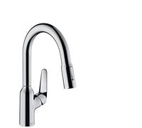 hansgrohe 71821000 M4216-H180 Kitchen Tap, Hose Box, 360° Swivel Range, Pull-Out Spray, Chrome, Spout height 18 cm