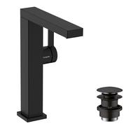Hansgrohe 73060670 Tecturis E Single Lever Basin Mixer 210 Fine CoolStart EcoSmart Push-Open Waste Set, matt Black, spout Height 210mm / Swivel spout
