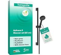 hansgrohe Activera S - Shower Set with Shower Head Water-Saving (EcoSmart, 2 Sprays), Shower Hose (1,60 m) and Shower bar (0,65 m), matt Black, 28041670