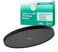 hansgrohe Activera S - Water-Saving Head Shower (EcoSmart), Shower Head Round (240 mm), Rainfall Shower Head 1 Spray for Wall or Ceiling mounting, Anti-limescale, matt Black, 28056670