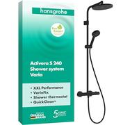hansgrohe Activera S - Water-Saving Shower System (EcoSmart) with Thermostat, Rainfall Shower Head (240 mm), Hand Shower (2 Sprays), Shower Hose, Shower Rail and Head Shower, matt Black, 28078670