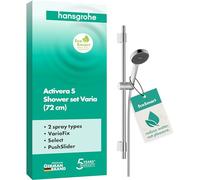 hansgrohe Activera Select S - Shower Set with Shower Head Water-Saving (EcoSmart, 2 Sprays), Shower Hose (1,60 m) and Shower bar (72 cm) with Variable Drilling Hole Distance, Chrome, 28048000