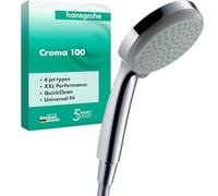hansgrohe Croma 100 - shower head, hand shower round (⌀ 100 mm) with 4 sprays, with anti-limescale function, chrome, 28535000