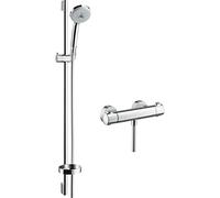 hansgrohe Croma 100 - shower set with thermost Ecostat Comfort, shower head, shower bar 90cm, shower hose 160cm and shower head holder, hand shower with 3 sprays, chrome, 27085000