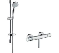 hansgrohe Croma 100 Shower System Vario with Ecostat Comfort Thermostatic Mixer and Shower rail 65 cm, for Exposed Installation, Chrome, 27034000