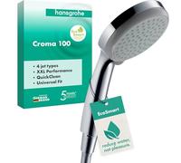 hansgrohe Croma 100 - water-saving shower head 9 l/min (EcoSmart), hand shower round (⌀ 100 mm) with 4 sprays, with anti-limescale function, chrome