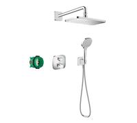 hansgrohe Croma E 280 Flush-Mounted Shower Set (6 in 1), Shower System with Overhead Shower, Shower Thermostat, Shower Head, Shower Hose Including Base Body and Brackets, Chrome