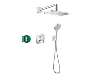 hansgrohe Croma E 280 Flush-Mounted Shower Set (6 in 1), Shower System with Overhead Shower, Shower Thermostat, Shower Head, Shower Hose Including Base Body and Brackets, Chrome