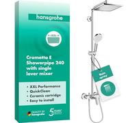 hansgrohe Crometta E - shower system with single lever tap, rainfall shower head (240 x 240 mm), hand shower (2 sprays), shower hose, shower rail and head shower square (1 spray), chrome, 27284000