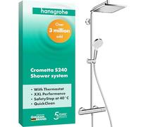 hansgrohe Crometta E - shower system with thermostat, rainfall shower head (240 x 240 mm), hand shower (1 spray), shower hose, shower rail and head shower square(1 spray), chrome, 27271000
