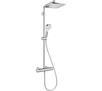hansgrohe Crometta E - shower system with thermostat, rainfall shower head (240 x 240 mm), hand shower (2 sprays), shower hose, shower rail and head shower square (1 spray), chrome, 26785000