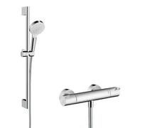 hansgrohe Ecostat - Exposed thermostatic shower mixer with Crometta 100 1jet hand shower chrome / white
