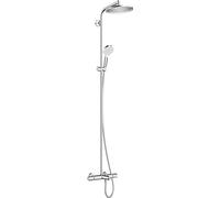 hansgrohe Crometta S - shower system with bath thermostat, rainfall shower head (⌀ 240 mm), hand shower (2 sprays), shower hose, shower rail and head shower round (1 spray), chrome, 27320000