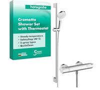 hansgrohe Crometta - shower set with shower thermostat Ecostat 1001 CL, shower head with shower rail 90cm, shower head holder and shower hose 1,60m, hand shower with 2 sprays, white/chrome