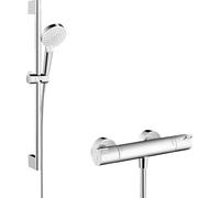 hansgrohe Crometta - shower set with thermostat Ecostat 1001 CL, shower head, shower bar 65cm, shower hose 160cm and shower head holder, hand shower with 2 sprays, chrome, 27812400
