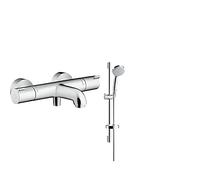 hansgrohe Ecostat 1001 CL Thermostatic Bath and Shower Mixer, Chrome & Croma 100 Shower Set Vario with Shower Rail 65 cm and soap Dish