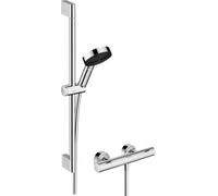 hansgrohe Pulsify Select S - Water-Saving Shower Set with Thermostatic Shower Mixer Ecostat Fine, with Shower Head 8,2 l/min (EcoSmart), Shower Rail 65cm, Shower Hose 160cm & Holder, Chrome, 24262000