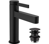 hansgrohe Finoris Basin Mixer Tap 110 Energy-Saving with push-open waste set, matt black, 76024670