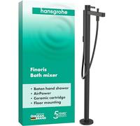 hansgrohe Finoris - Bath tap Floor-Standing for 2 Functions with Shower Hose 1.25m and showerhead (2 Sprays), Bath Mixer tap, Brushed Black Chrome, 76445340