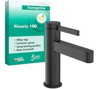 hansgrohe Finoris - Bathroom tap for Cold Water Without Waste, Pillar tap with spout Height 92 mm, Basin Mixer Water-Saving (EcoSmart), Brushed Black Chrome, 76013340