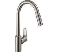 Hansgrohe Focus M41 Einhebel-Küchenarmatur 240 mit herausziehbarer Brause 2Jet Edelstahl 31815800 Single-Lever Sink Mixer Tap Swivel Range 150 Degrees, Stainless Steel Finish, Spout Height 240Mm