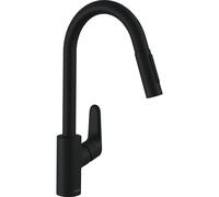 Hansgrohe Focus M41 Single Lever Kitchen Mixer 240 With Pull-Out Spray, 2 Spray Modes, Matt Black, 31815670