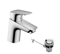 Hansgrohe Logis Basin Mixer Tap 70 With Metal Pop-Up Waste, Chrome, 71170000